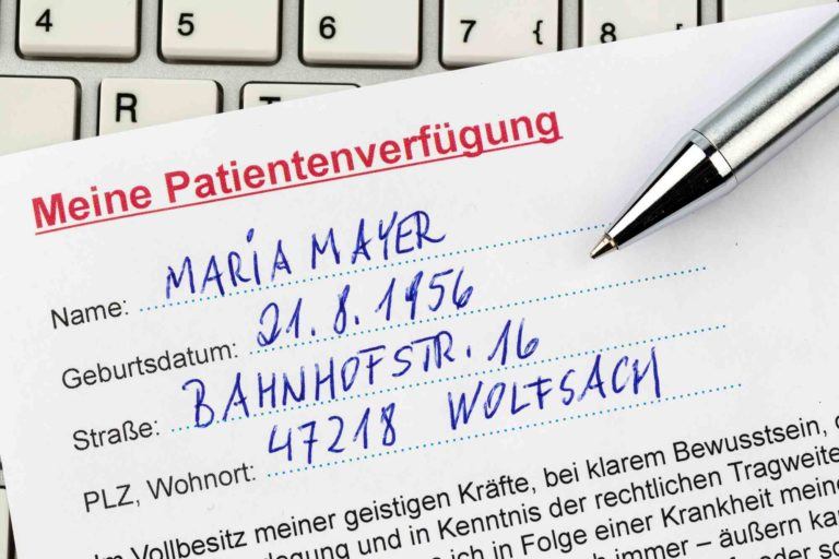 Ein Beispiel einer Patientenverfügung auf Deutsch.